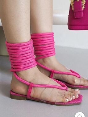 Cape Robbin Amoralyn Strappy Rope Square Toe Flat Sandals in Taupe. 